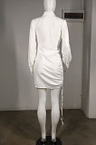 Euramerican Trendy Low Cut V Neck Pure Color Loose Shirt Mini Dress C1021