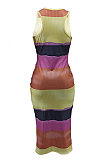 Fashion Contrast Color Round Neck Sleeveless Sexy Mini Dress H1623