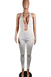 At Home Sexy Collect Waist Pure Color Bodycon Jumpsuits C3047
