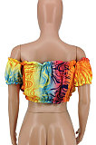 Trendy Simplee Sexy Printing Rainbow Chest Wrap Crop Tops PU6062