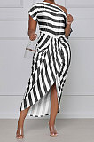 Off Shoulder Stripe Irregular Midi Dress TL6555