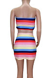 Women Sleeveless Printing Rainbow Shorts Sets AB6604