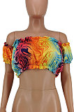 Trendy Simplee Sexy Printing Rainbow Chest Wrap Crop Tops PU6062