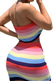 Women Sleeveless Printing Rainbow Shorts Sets AB6604