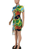 Trendy Printing Totem Personality Side Bind Mini Dress PU6057