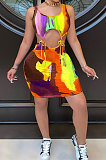 Sexy Women Tie Dye Bind Mini Dress NK224