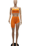 Fashion Casual Pure Color Slip Vest Top Shorts Sets MR2079