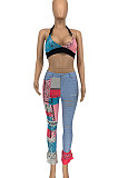 Casual Printing Sleeveless Vest Jeans Long Pants Sets GLS8107