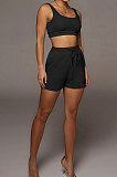 Euramerican Women Pure Color Double Vest Sport Shorts Sets HR8163