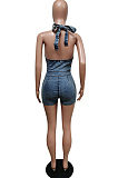 Hang A Neck Backless Fashion Jumpsuits Denim Shorts F8336