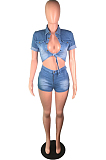 Fashion Casual Personality Denim Shorts Short Top Two-Piece BS1252