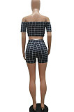 Fashion Casual Summer Printing Plaid Package Hip Shorts Sets MR2078