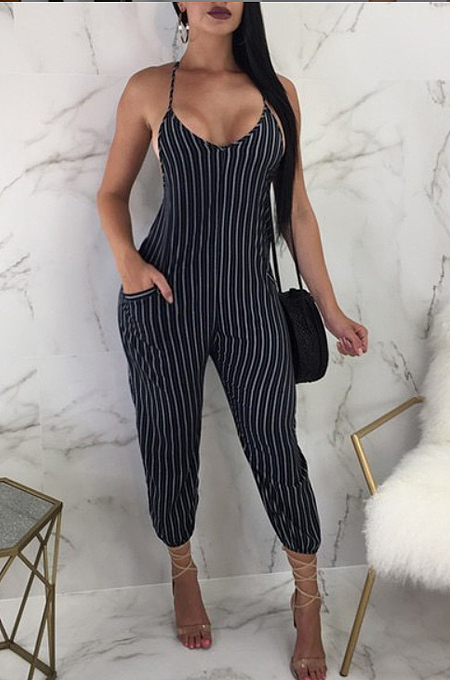 Casual Stripe Sling Sexy Jumpsuits QL6005 