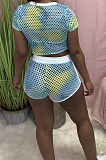 Casual Print The Grid Sports Short Sleeve Shorts Two-Piece TRS1117