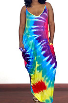 Tie Dye Color Condole Belt Vest Long Dress FM6197