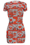 Fashion Sexy Printing Net Yarn Mini Dress FFE092