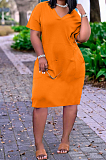 Fashion Loose V Neck Prue Color Casual Dresses TK6153