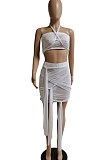 Bandeau Bra Mini Skirt Irregular Bind Net Yarn Perspective Sexy Club Suits Skirts Sets DY6997
