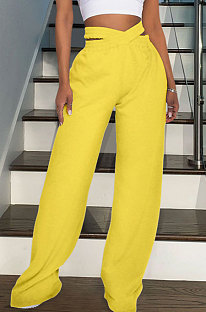 Fashion Pure Color Double Waistband Sport Casual Wide-Legged Pants GL6361