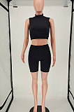 Fashion Women Casual Sleeveless Pure Color Tight Shorts Sets NL6047