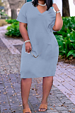 Fashion Loose V Neck Prue Color Casual Dresses TK6153
