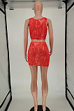 Fashion Women Printing Sleeveless Skirts Sets NL6045