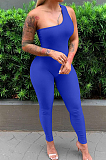 Sexy One Shoulder Sleeveless Carry Buttock Sport Jumpsuits FH130