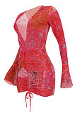Sexy Tight Net Yarn Printing Mini Dress FFE091
