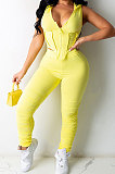 Pure Color Hooded Hollow Out Sexy Shirred Detail Pants Sets CN0094