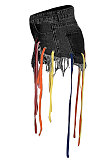 Eyelet Coloured Ribbon Tassel Denim Shorts XQ1107