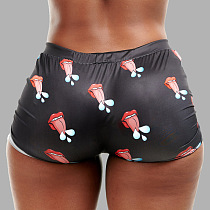 Sexy Tight Casual Lips Letter Printing Shorts HM5450