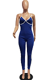 Tight Mid Waist Contarst Color Sling Cross Jumpsuits H1626