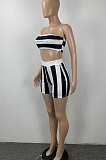 Trendy Sexy Stripe Printing Chest Wrap Shorts Sets ML7431