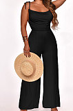 Pure Color Shoulders Bind Casual Wide Leg Jumpsuits SN390090
