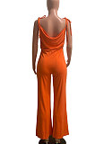 Pure Color Shoulders Bind Casual Wide Leg Jumpsuits SN390090