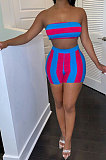 Trendy Sexy Stripe Printing Chest Wrap Shorts Sets ML7431