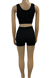 Euramerican Trendy Women Vest Navel Exposure Sport Casual Spliced Shorts Sets BNB77