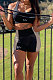 Euramerican Trendy Women Vest Navel Exposure Sport Casual Spliced Shorts Sets BNB77