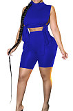 Pure Color Drawsting Sleeveless Sport Casual Shorts Sets XQ1102
