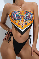 Positioning Printing Bandeau Bra Two Pieces Swimsuits AWL5854