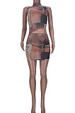 Trendy Casual Women Printing Net Yarn Sexy Mini Dress MDF5227