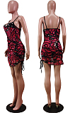 Fashion Sexy Sling Net Yarny Print Short Dress WY6761