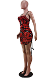 Fashion Sexy Sling Net Yarny Print Short Dress WY6761