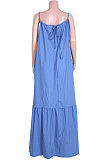 Gallus Sleeveless Loose Waist Blue Pocket Temperament Commuting Long Dress JZH8037