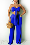 Casual Pure Color Wide-Legged Pant Ribbon Boob Tube Top Suit TRS1123