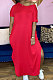 Trendy Women Pure Color Double Pocket V Neck Open Fork Loose Long Dress HR8168