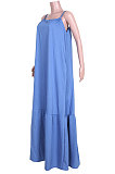 Gallus Sleeveless Loose Waist Blue Pocket Temperament Commuting Long Dress JZH8037