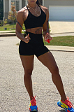 Women Fashion Pure Color Sport Yoga Sling Shorts Two-Piece W8377