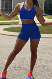 Women Fashion Pure Color Sport Yoga Sling Shorts Two-Piece W8377