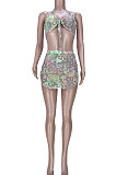 Fashion Casual Women Sexy Net Yarn Printing Skirts Sets MDF5229